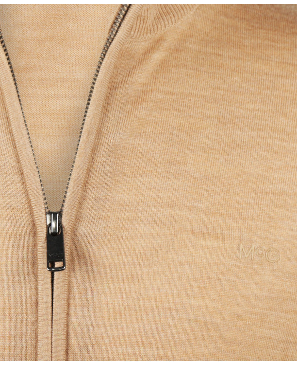 McGregor Fine Merino Zip-Thru-Strickjacke – 100 % extrafeine Merinowolle – Herren – Camel – Größe S