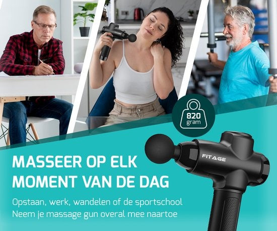 FITAGE Massage Gun Professional - 12 Aufsätze - 30 Modi - Schwarz