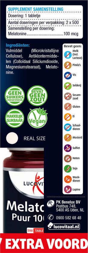 Lucovitaal Melatonin Pur 100 mcg Nahrungsergänzungsmittel – 2 x 500 Tabletten