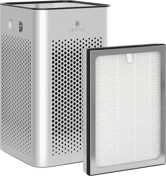 Medify Air MA-25 Luftreiniger – 170 m³/h – HEPA-H13-Filter & Touch-Bedienung – Nachtmodus – Luftreiniger gegen Heuschnupfen, Allergien und Hausstaubmilben – Silber