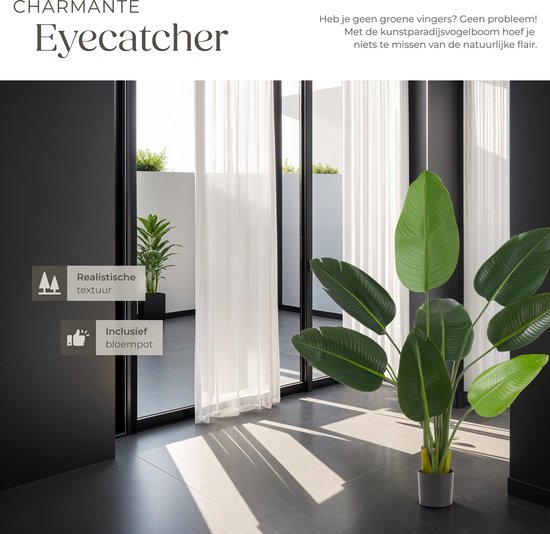 tectake® Künstlicher Paradiesvogelbaum Tropic - Strelitzia - Naturgetreue Kunstpflanze mit detaillierten Blättern und stabilem Blumentopf - Pflegeleicht und vielseitig einsetzbar - Höhe: 120 cm