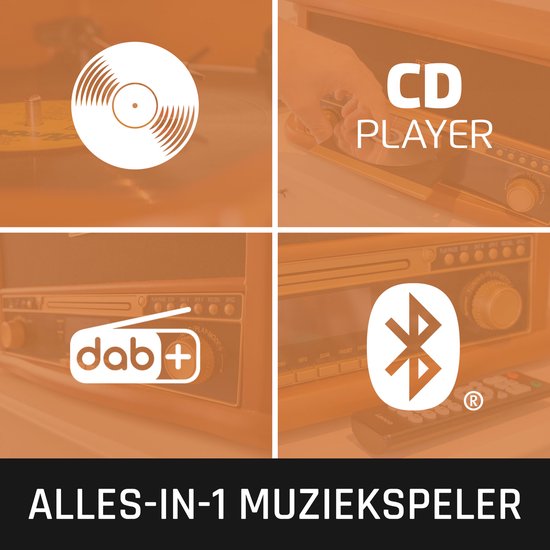 Klassischer Phono-Retro-Schallplattenspieler - Bluetooth - Auto-Stopp - DAB-Radio-CD- und Kassettenspieler - TCD-2571WD - Holz