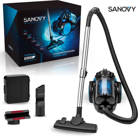 Sanovy ProPower-9100+ Leistungsstarker beutelloser Staubsauger - 3L - Kompakt - Blau