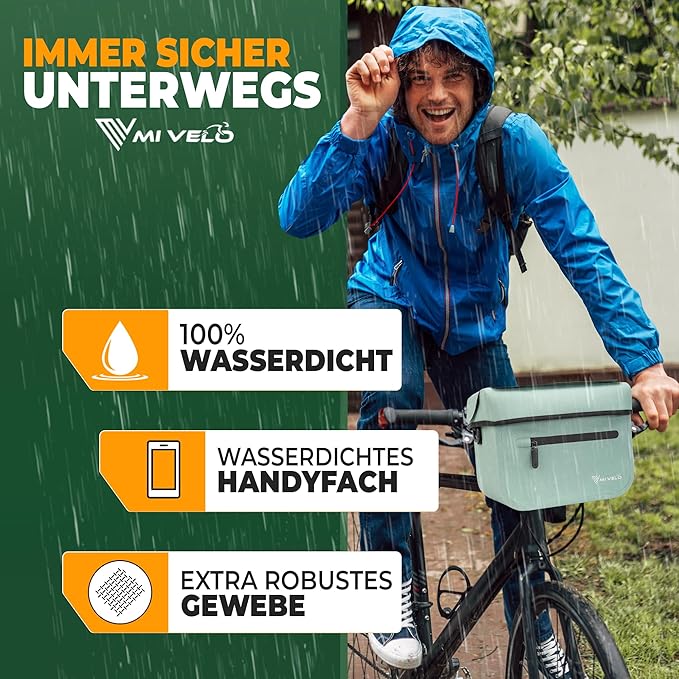 MIVELO - Lenkertasche Klickfix-kompatibel - 100% wasserdicht & abnehmbare Handytasche - Polyester - Mint