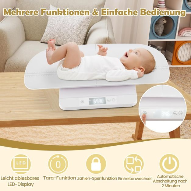 Coast Digitale Babywaage Weiß - Kinderwaage mit herausnehmbarer Messschale und LED-Anzeige - 61 x 33 x 8 cm