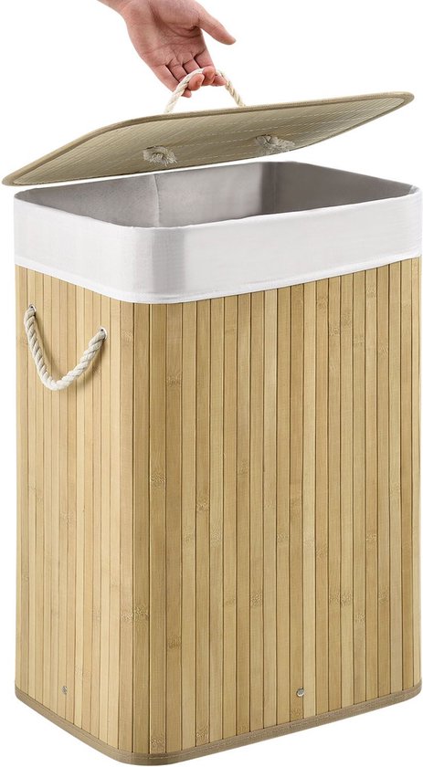 Bambus-Wäschekorb Curly - 72 L - Natur - Abnehmbarer Wäschesack