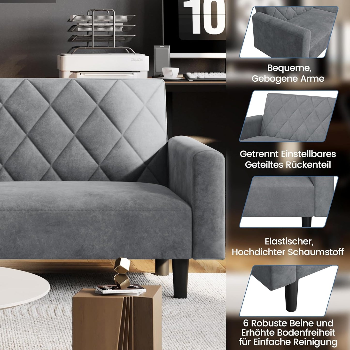 Yaheetech 2-Sitzer Sofa Dunkelgrau - Samt - 159 cm breit - Liegefläche 140,5 x 94 cm