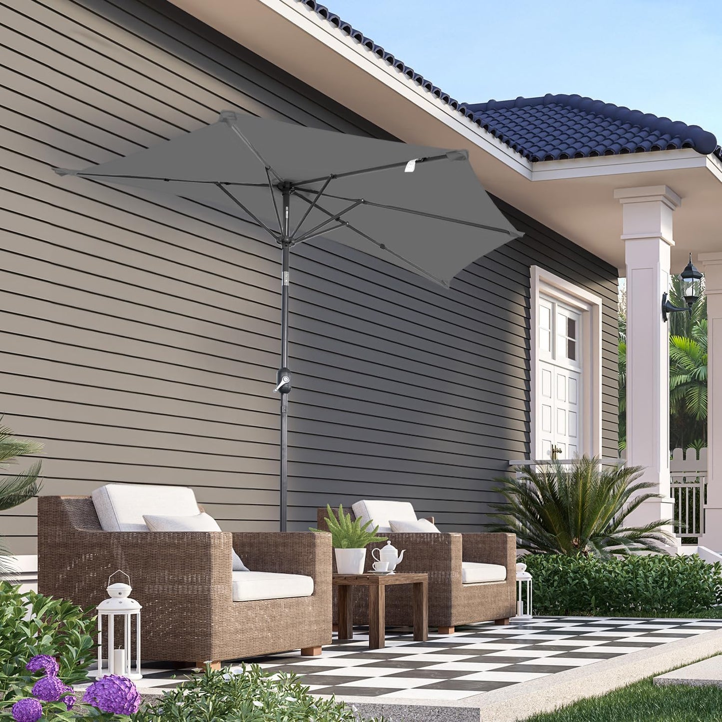 Angel Living Balkon-Sonnenschirm - halbrund - 245 x 120 cm - Grau