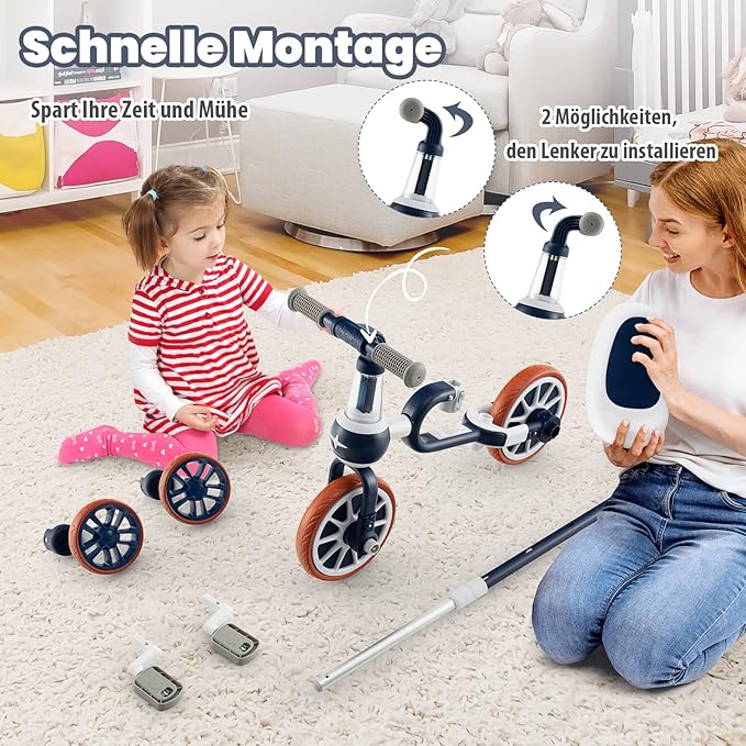 Coast 4-in-1 Kinderdreirad - mit Schubstange - 37 x 72 x 101 cm - Blau