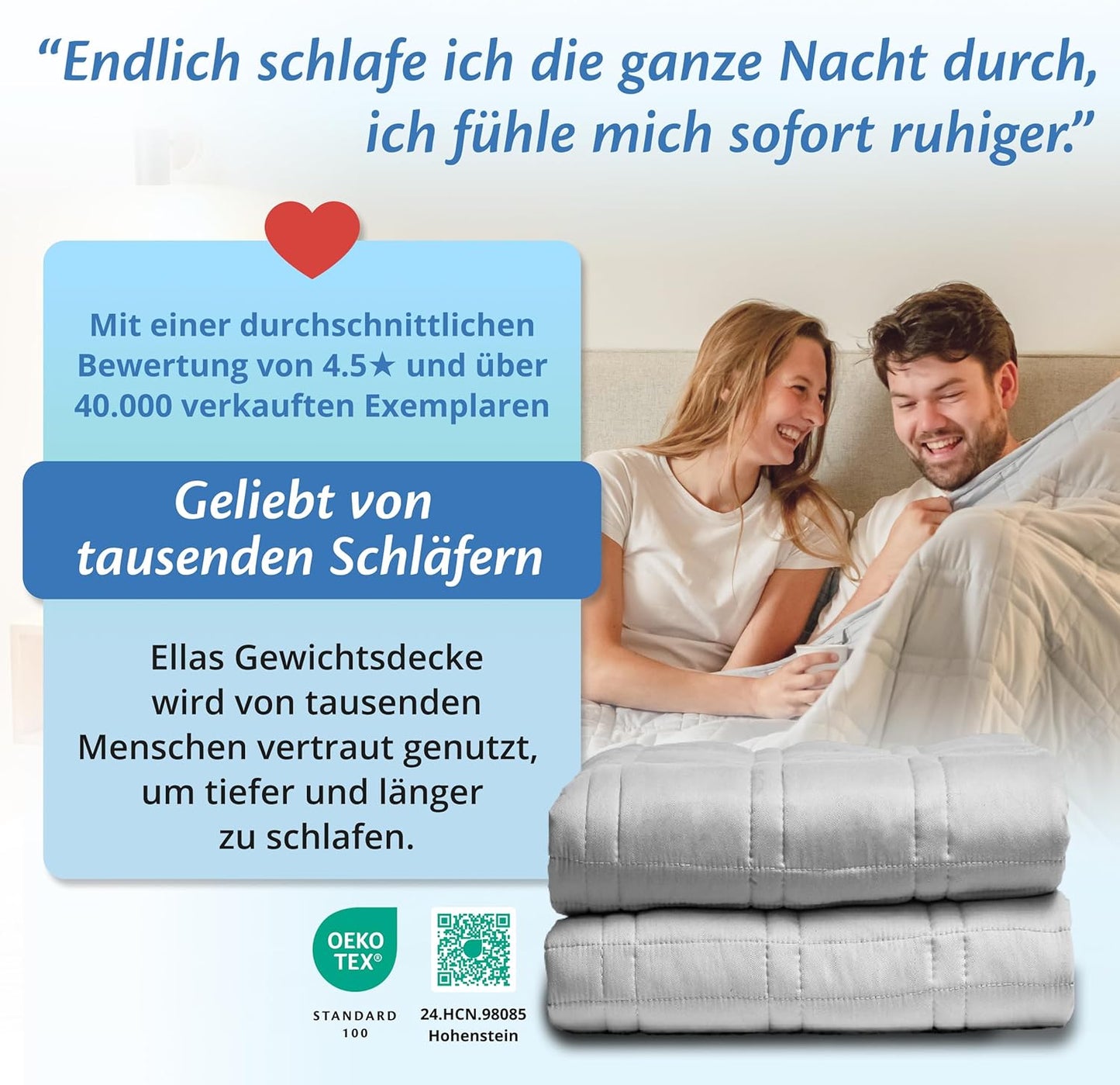 Ella - Gewichtsdecke/ Therapiedecke - 13kg - 200 x 200cm - OEKO-TEX Baumwolle - Hellgrau