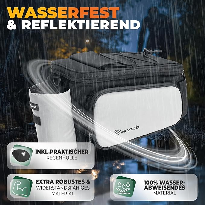 MIVELO Fahrradtasche - wasserdicht & voll reflektierend - 20 Liter - Silber Grau
