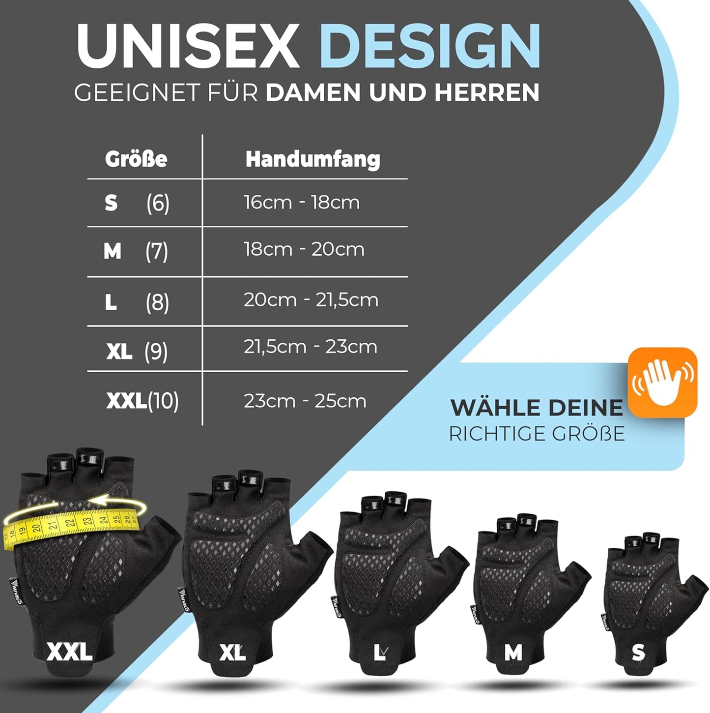 MIVELO Gepolsterte Radhandschuhe - Sommermodell - Atmungsaktiv und fingerlos - Starker Grip - Schwarz - Größe M