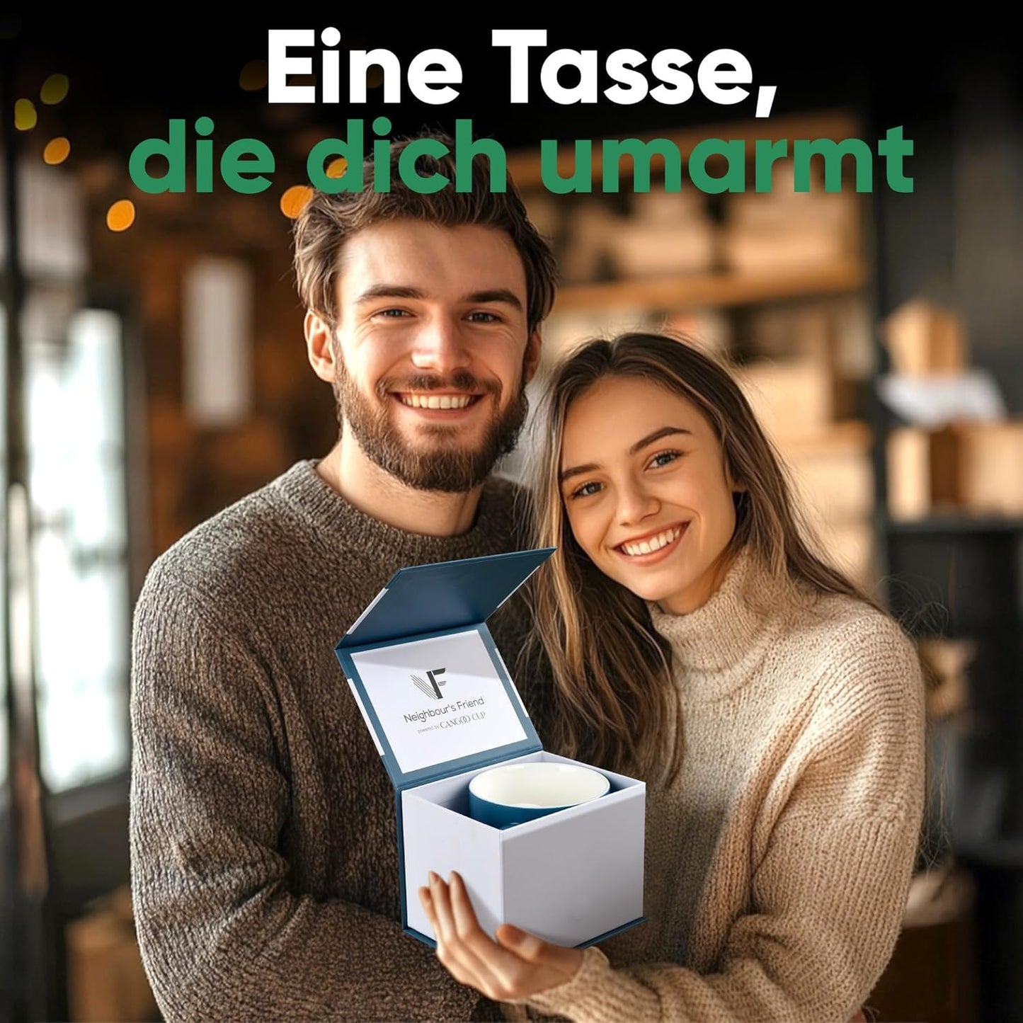 Neighbour's Friend Patentierte Teetasse blau Geschenk Box I Keramik Tasse groß 325ml I Teebecher Steingut I Keramiktasse für Tee I Spülmaschinengeeignete Teetassen I Modernes Design für Teetrinker