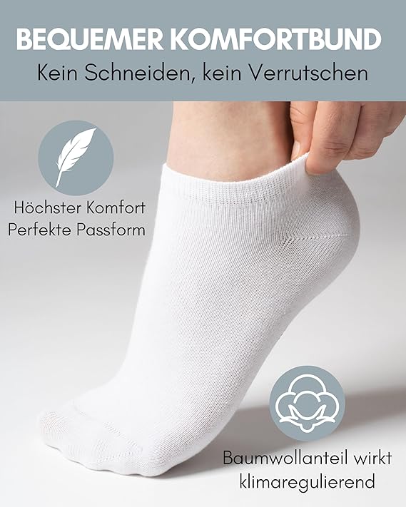 HELDENWERK Sneakersocken Damen Herren 10 Paar I Kurzsocken mit atmungsaktiver Baumwolle I Kurzsocken Set Unisex Sportsocken Größe 47-50 - Weiß