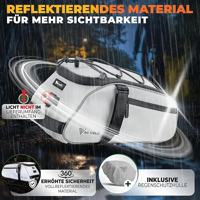 MIVELO Fahrradtasche - Wasserdicht und vollständig reflektierend - 9 Liter - Reflektierend