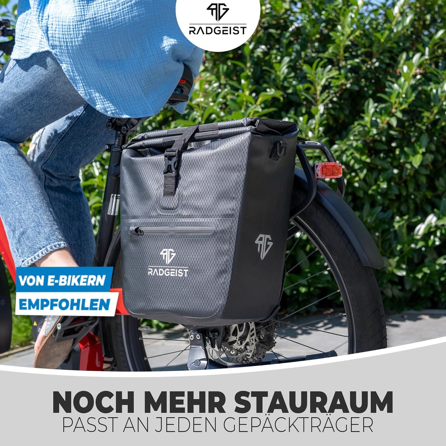 RADGEIST Fahrradtasche für Gepäckträger I Fahrradtasche Shopper mit abnehmbarer Kühltasche I Kuriertasche & Einkaufstasche 22-28 Liter - schwarz