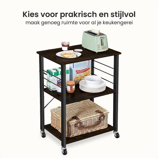 Goliving Küchenwagen - Küchenschrank - Küchenregal - Servierwagen - Küchenorganisator - Modern - 60 x 40 x 89 cm - Schwarz