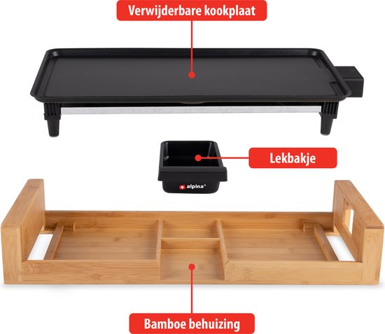 alpina Teppanyaki Grillplatte - Tischgrill - Antihaft - 2000W - 43x22,5cm - Schwarz