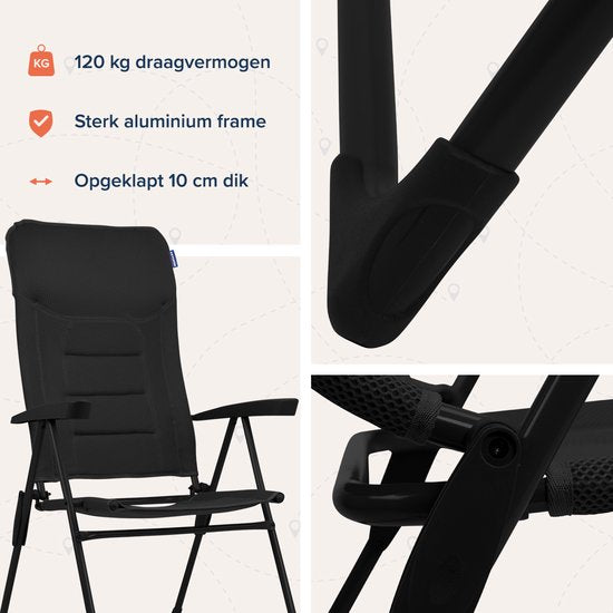 TRVLMORE Campingstuhl - 7 Positionen - Duo Pack - 120 kg Belastbarkeit - Liegeposition - Klappstuhl - Klappstuhl - Schwarz