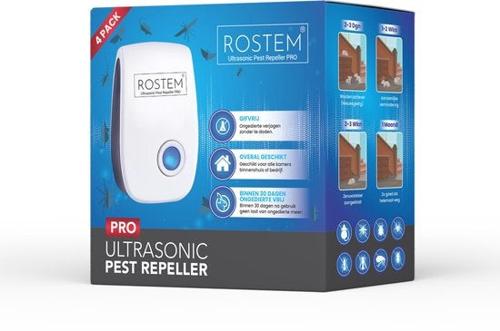Rostem 4-Pack Ultraschall-Schädlingsvertreiber für Innenräume - Mäusebekämpfung - Insektenbekämpfung - Weiß