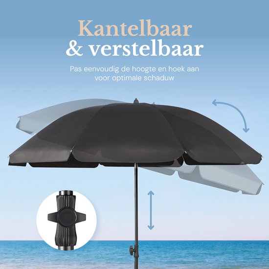 O’DADDY® Sonnenschirm-Set – Neigbar & verstellbar – Wasserdicht – UV-beständig – Mit Erdspieß & Tragetasche – Strand, Garten & Balkon – 180 cm – Dunkelgrau