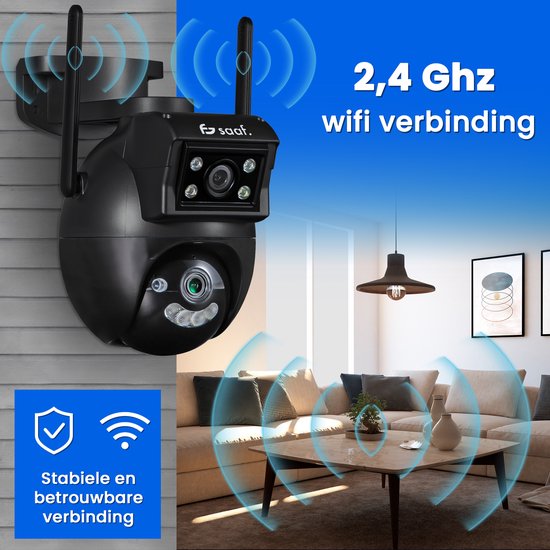 Outdoor-Sicherheitskamera - 2 Stück - Wifi und 256GB - Outdoor-Kamera mit Nachtsicht - Doppellinse - Schwarz - von Saaf