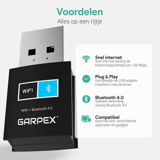 Garpex® Wireless USB WiFi Bluetooth Adapter - Drahtloser Dongle USB2.0 WiFi BT4.0 Adapter