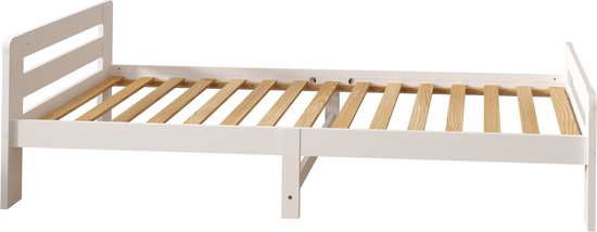 Sunny Olla Kinderbett – 200 x 90 – 205,5 x 98 x 61 cm – Kleinkindbett für Mädchen und Jungen – 100 % FSC-zertifiziertes Holz – Mit Lattenrost – Ohne Matratze – Weiß