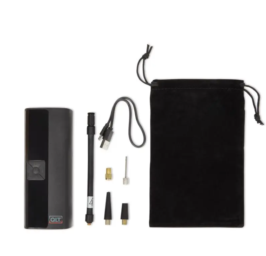 QLT Kabelloser Luftkompressor – über USB aufladbar – LCD-Display mit LED-Beleuchtung – Schwarz – 5,5 x 4,5 x 19,8 cm