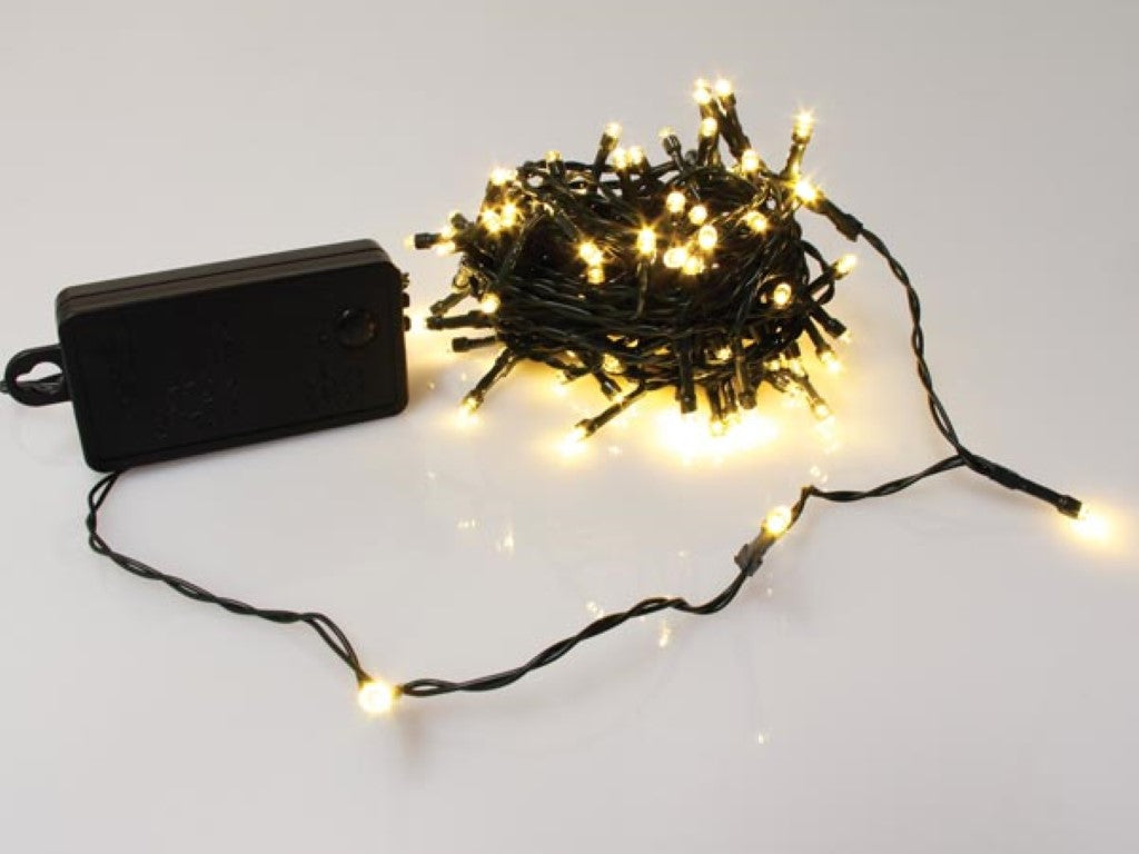 Smart Light LED - 10 m - 100 warmweiße Glühbirnen - grünes Kabel - Modulator - Batterien nicht enthalten