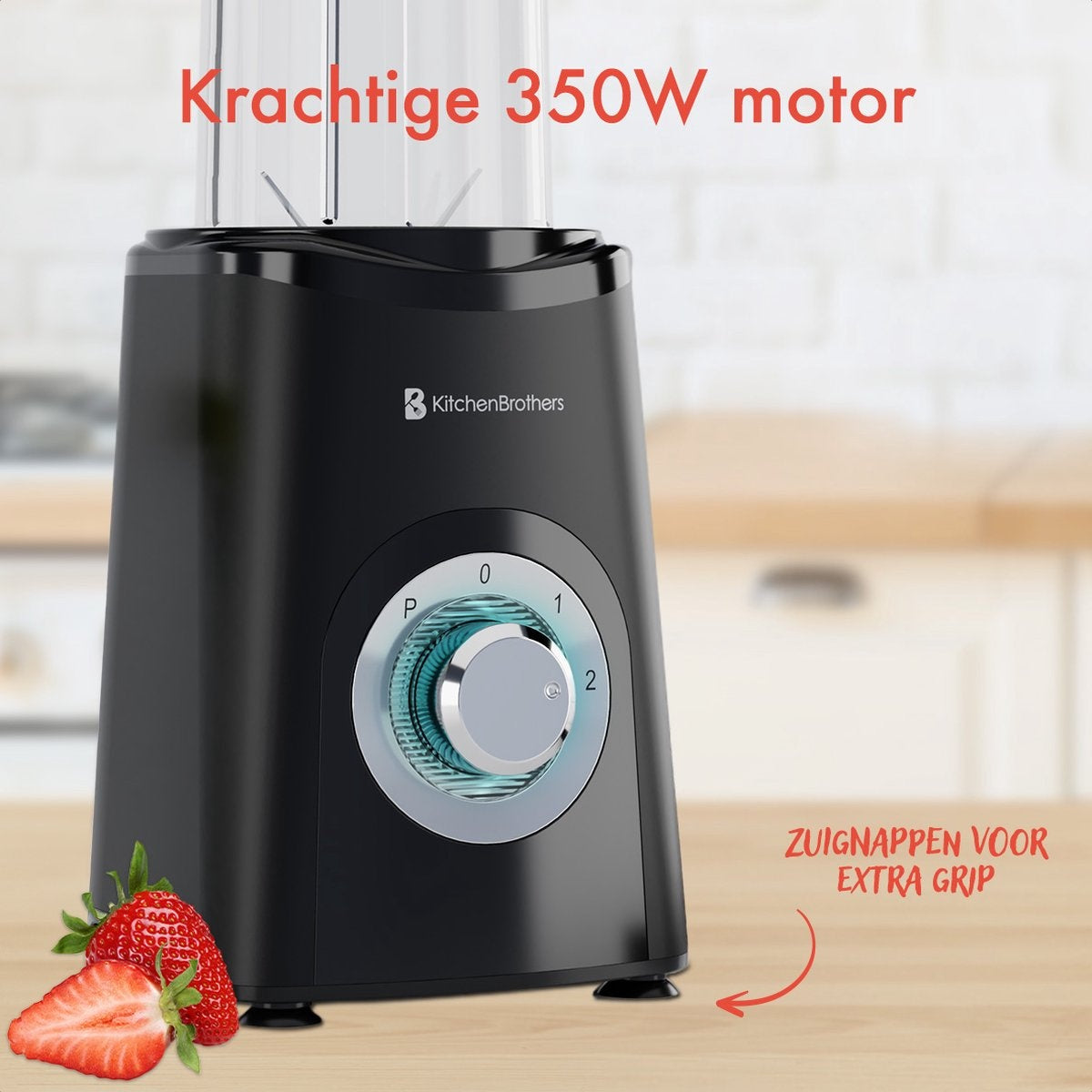 KitchenBrothers Smoothie Mixer - 2-in-1 - 4 Tassen - Smoothie Maker To Go - Mini Mixer - Schwarz