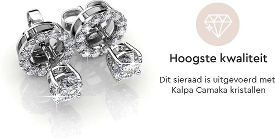 Yolora Damen Ohrringe mit runden Kalpa Camaka Kristallen - Farbe Silber - 18K Weißgold plattiert - Ohrstecker - Geschenk zum Muttertag