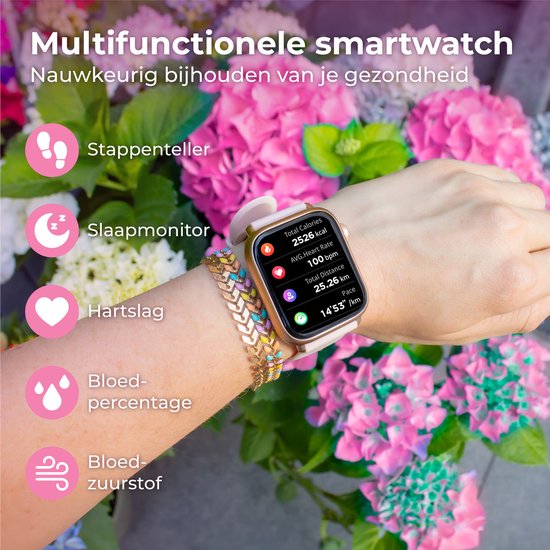 Nuvance - Smartwatch für Männer und Frauen mit Bluetooth - IP68 Wasserdicht - Geeignet für alle Smartphones - Schrittzähler und Herzfrequenzmesser - Gold