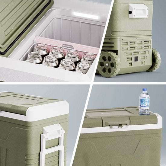 Auronic Electric Cool Box - Kompressor - 50L - 12V und 240 Volt - Camping Kühlschrank - Frigobox Auto - Mit Rädern und Griff - Grün