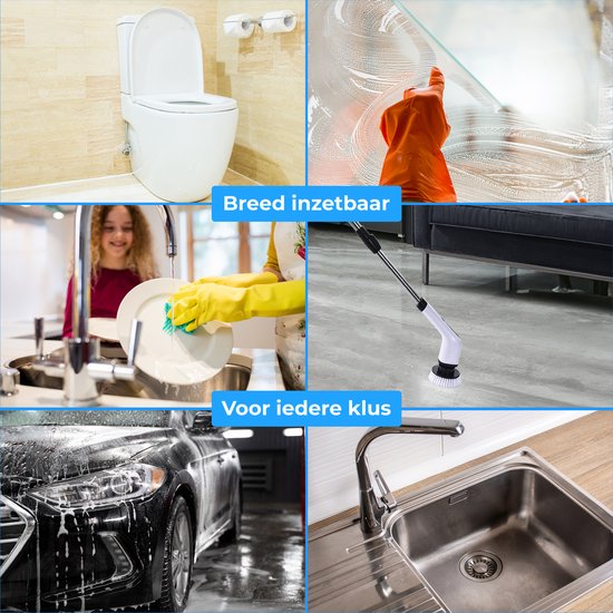 Nuvance - Elektrische Reinigungsbürste - Inkl. 7 Aufsätze - Elektrische Reinigungsbürste - Schrubber mit Stiel - Handbürste