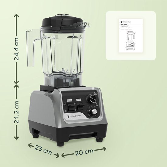 KitchenBrothers Power Blender - 1600W - 2L - Smoothie Maker - Eiszerkleinerer - Metallic Grau