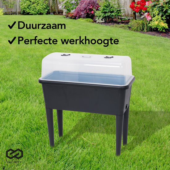 Infinity Goods Growing Table On Legs XXL - Grower - Rechteckig - 76 x 37 x 85 cm - 70L - Outdoor Indoor - Deckel - Schwarz