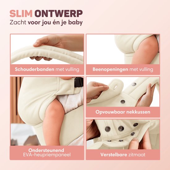Vulpes Goods® BabyCare Babytrage - Ergonomisch - 0-36 Monate - Luxus-Bauchtrage bis zu 20 kg - OEKO-TEX® Baumwolle - Freihändiger Komfort - Mit Rückenstütze & M-Position - Creme