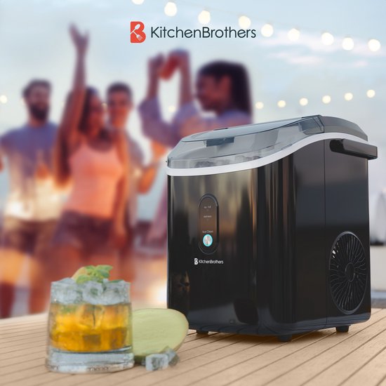 KitchenBrothers Nugget Eiswürfelbereiter - 1.1L - Crushed Ice Maker mit Eisportionierer - Tragbar - 15kg/24 Stunden - Schwarz