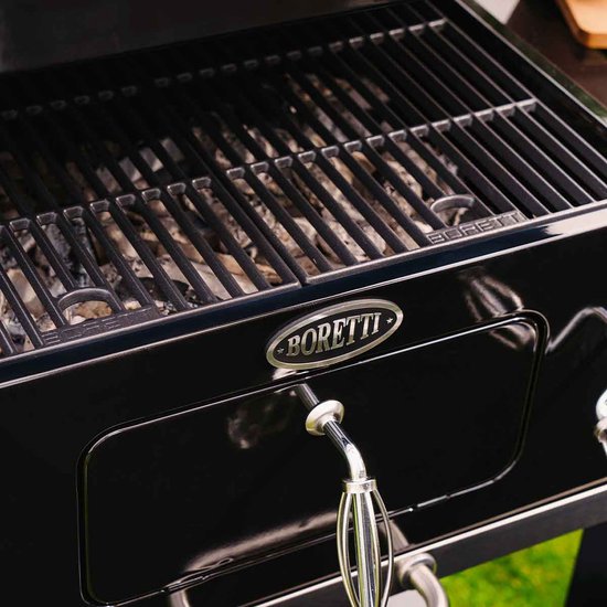 Boretti Carbone 2.0 Holzkohlegrill – Verstellbarer Kohlerost – Gusseiserne Grillroste – Schwarz