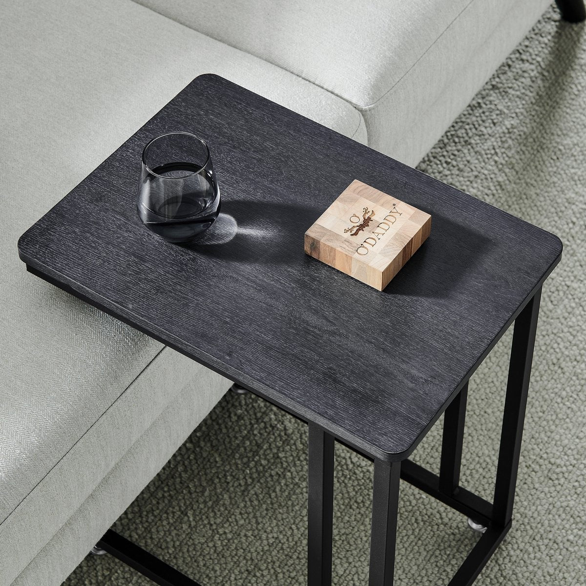 O'DADDY® Beistelltisch - Beistelltische - Beistelltisch Metall mit Holz - Beistelltisch - Couchtische - Beistelltisch schwarz - Nachttisch mit Rollen - Beistelltisch Rollen - Beistelltisch - Beistelltische mit Rollen - 50 x 35 x 55 cm - schwarz - grau
