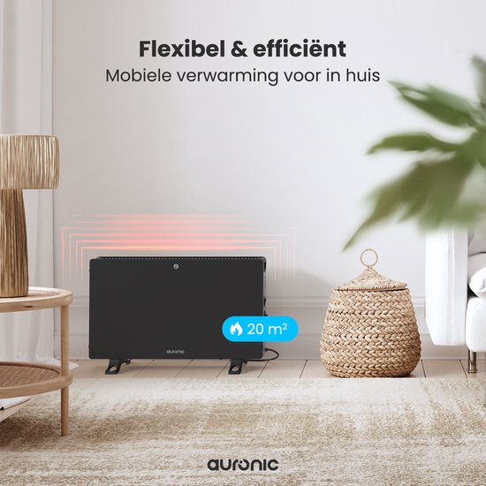 Auronic Konvektorheizung - 2000W - Elektrische Heizung - Schlafzimmer, Wohnzimmer oder Zuhause - Heizung - Schwarz
