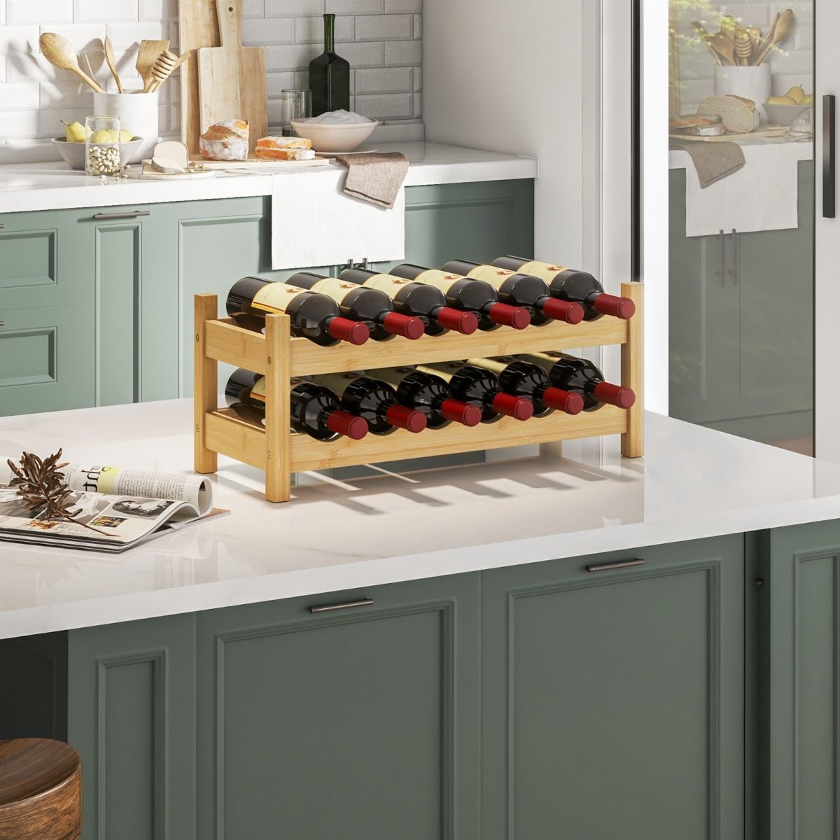 Coast Bambus-Weinregal – 2 Ebenen – für 12 Flaschen – naturfarben