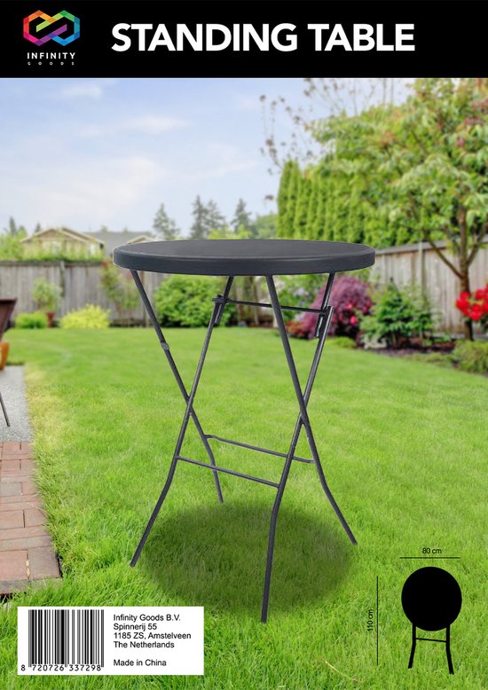 Infinity Goods Stabiler schwarzer Stehtisch - Partytisch - Stabil und wetterfest - klappbar - 80cm x 110cm - Party - 1 Stück - Schwarz