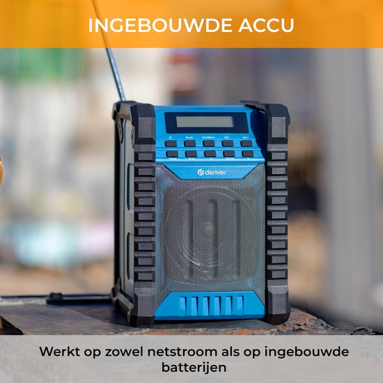 Denver Baustellenradio - Bluetooth - mit Akku - AUX - FM - USB-C - Spritzwassergeschützt - WRB60