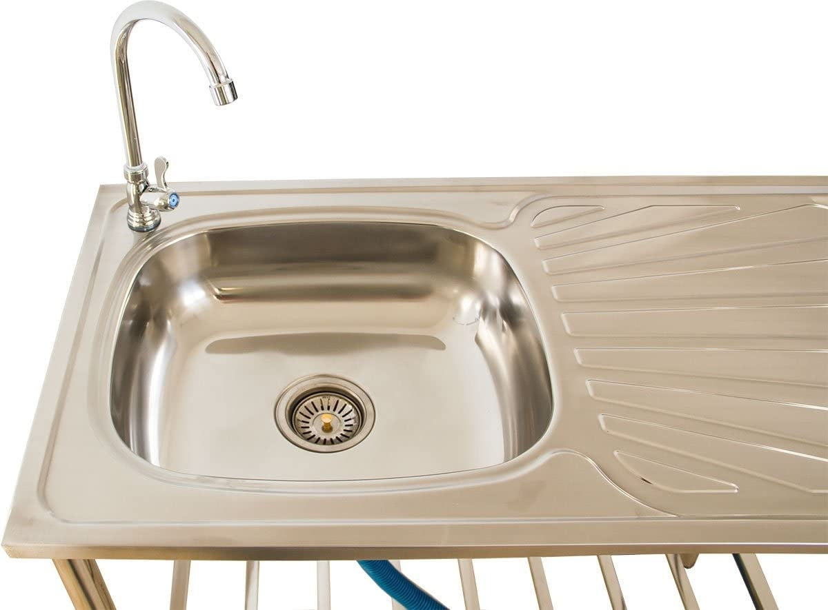 Gartenmeister - Edelstahl-Spülbecken - für den Außenbereich - inkl. Wasserhahn/ Spülbecken/ Ablaufschlauch - 100 x 50,5 x 87 cm - Silber