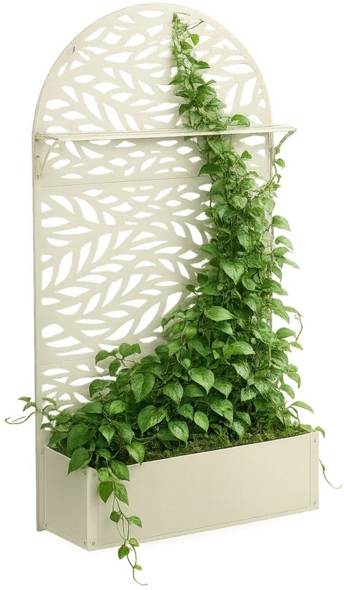 Mica Decorations Sapri Pflanzenstütze – Pflanzkübel mit Klettergitter für Kletterpflanzen – Pflanzenständer, freistehend oder an der Wand – 90 x 33 x 180 cm – Off White
