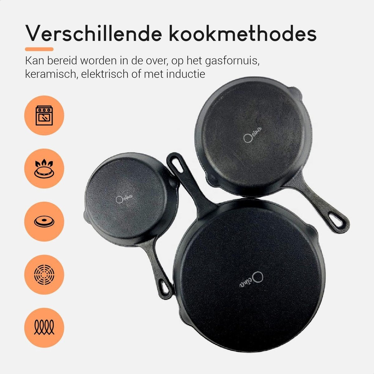Ocina - Gusseisenpfanne - 3er Set - 25cm/19.5cm /16cm - Induktionspfannen - Schwarz
