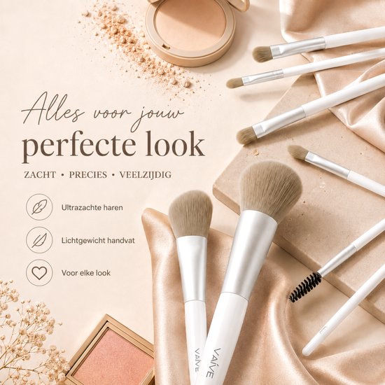 Vaive Make-up-Pinsel-Set, 9-teilig – vegane Pinsel – Pinsel für Foundation, Lidschatten, Rouge, Kabuki und Bronzer – mit Etui – Weiß