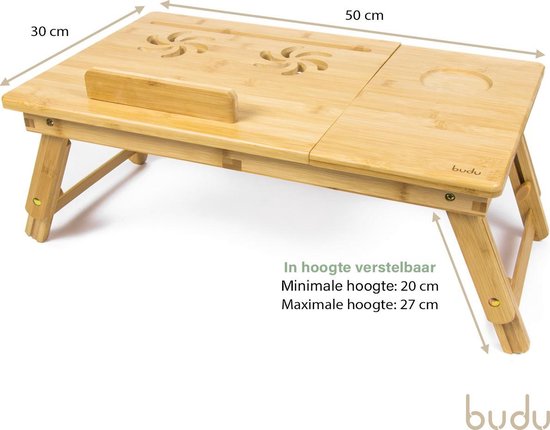 Budu Laptoptisch - Betttisch - Sofatisch - Verstellbarer Laptoptisch - Laptoptisch Bambusholz - Laptopständer - Frühstückstisch - Frühstück im Bett